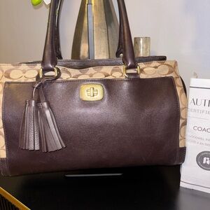 Coach Brown and Tan Shoulder Bag with Tassels